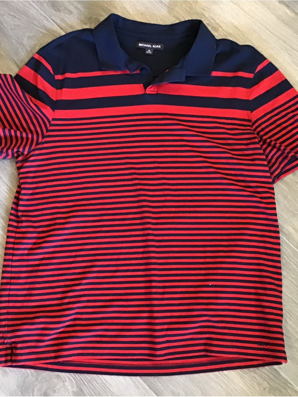 Michael Kors Black and Red Striped Polo Shirt